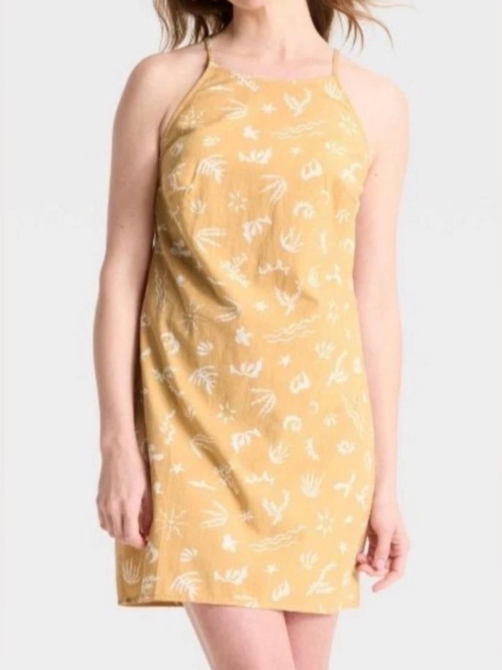 NWT A New Day XXL Tan Coastal Print Open Back Tie Mini Dress